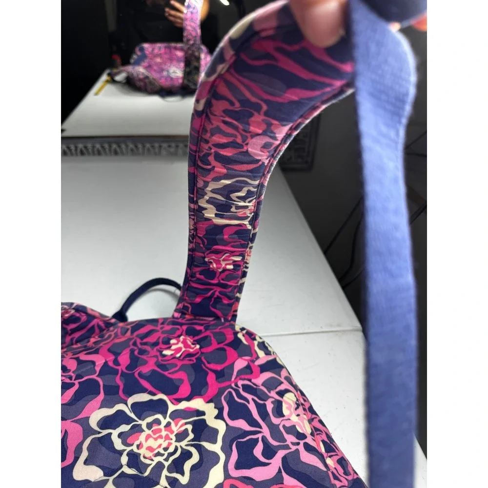 Vera Bradley Quilted Cotton Backpack Pink Navy Blue Floral School Travel Bag